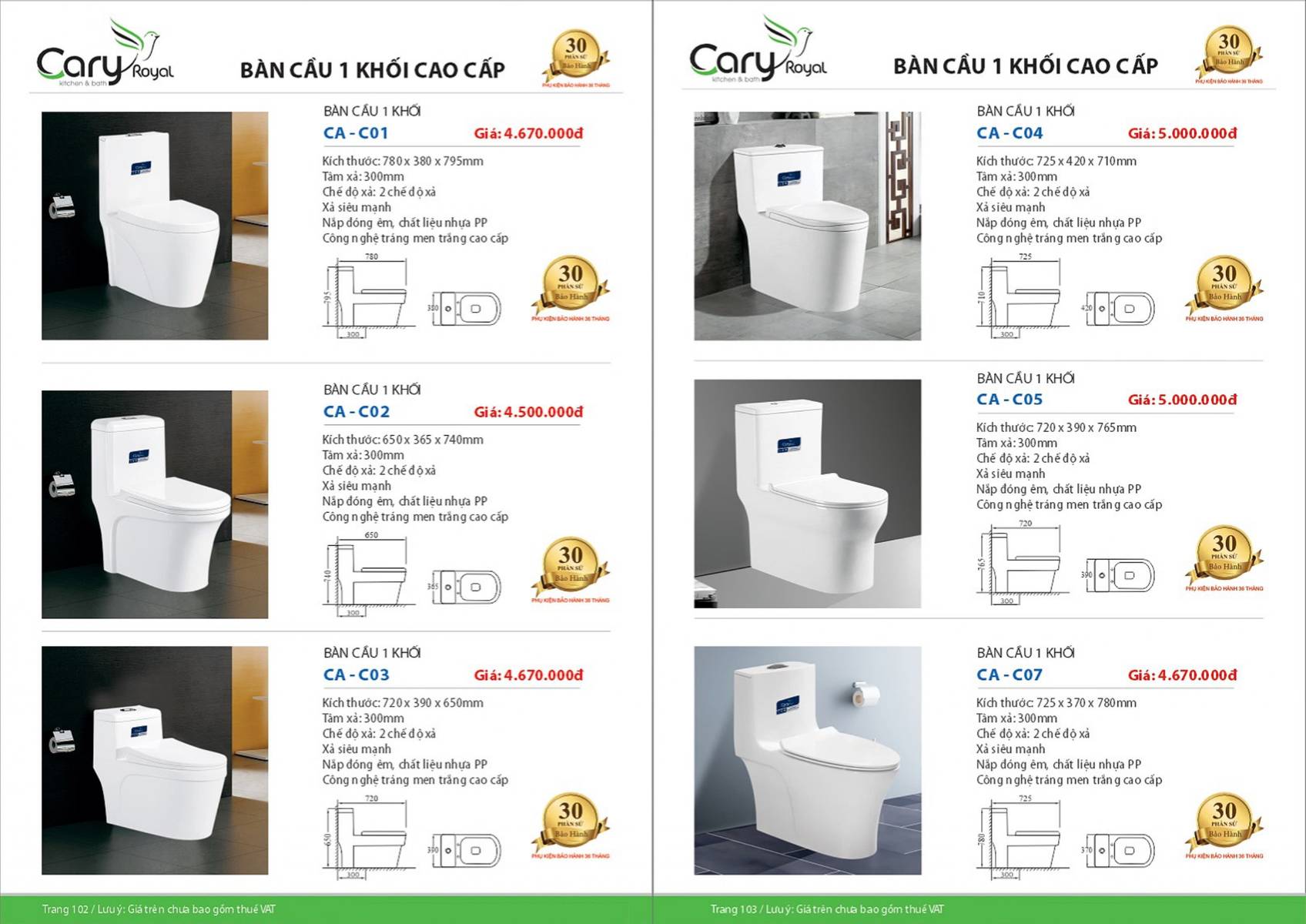 Thiết bị vệ sinh Cary Royal Catalogue và Bảng giá mới nhất 2026 /Page 52